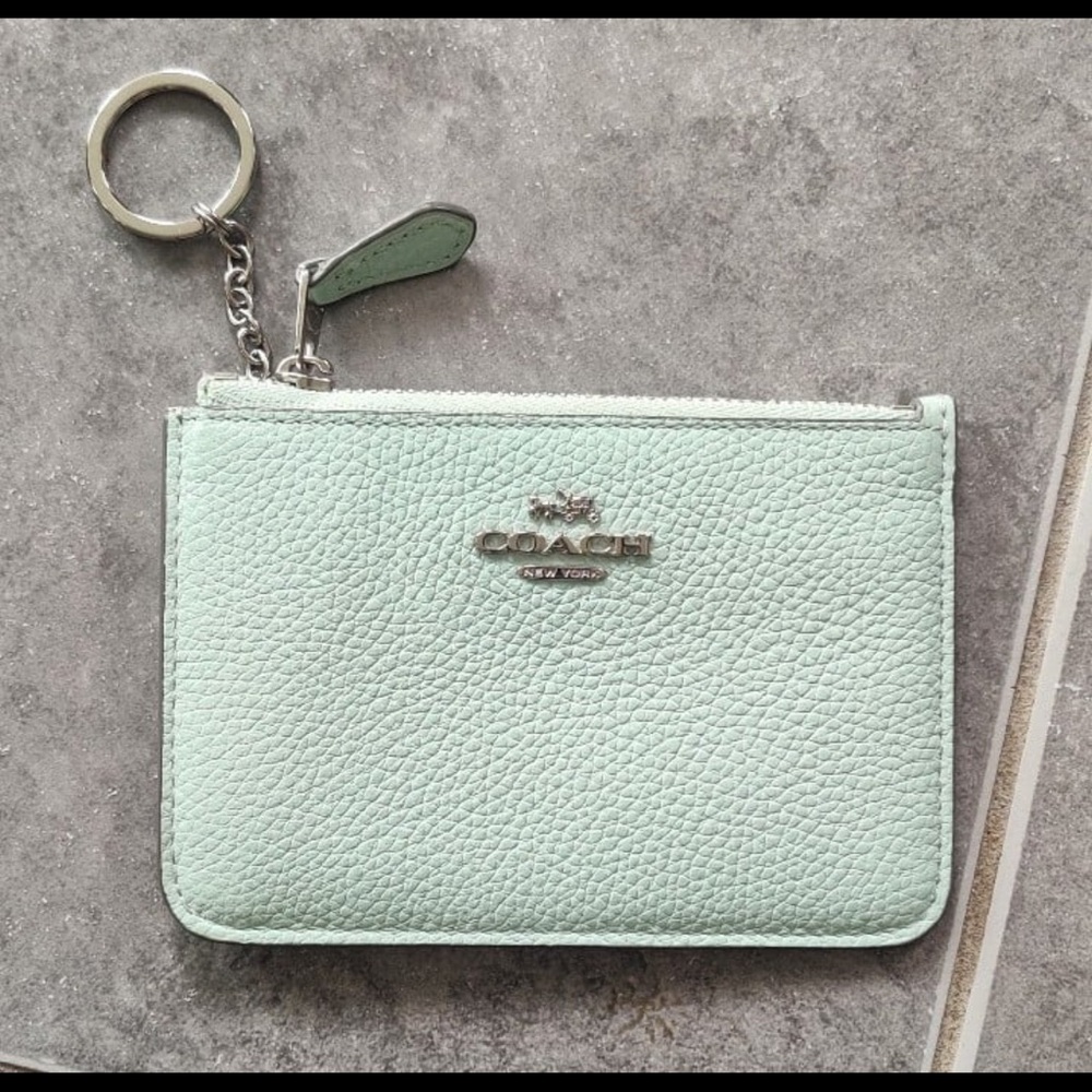 Coach Mint Green Leather Keychain Wallet